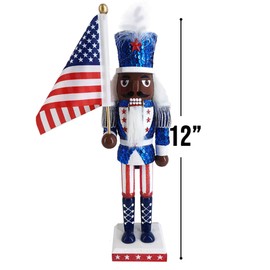 Nutcracker Ballet Gifts, Christmas Nutcracker, Wooden Figure Decoration with Festive Uniform for Holiday Home Decor, Ideal Xmas Ornaments, 12 Inch, African American Patriotic Soldier