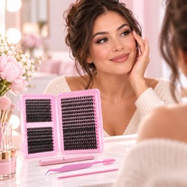 700PCS DIY Eyelash Extension Kit – D-Curl Lash Clusters with Bond & Seal, Tweezers and Brushes