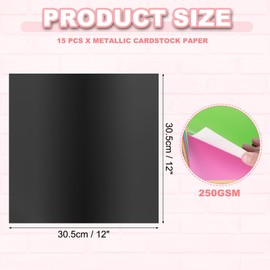 PATIKIL 12x12 Inch Metallic Cardstock Paper, 15 Pcs 250GSM Foil Mirror Finish Card Stock Board Sheet for Crafting Wedding Decoration Invitations Art DIY, Black