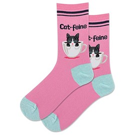 Hot Sox Women's Cat-Feine Crew Socks 1 Pair, Pink, Women's 9-11 Shoe