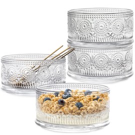 Swetwiny Glass Bowl 4 Pack Ice Cream Bowls, 15.5 Ounce Glass Serving Bowl Dessert Bowls Setwith Gold Spoon Trifle Bowl For Dessert, Ice Cream, Cereal, Nuts, Pudding (Sunflower)