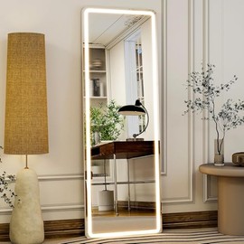 Hexago 64" x21 Full Length Mirror with LED and Dimming,3 Color Lighting,Standing or Leaning Full Body Mirror Suitable for Cloakroom or Bedroom,Living Room