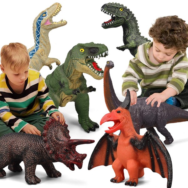 Gzsbaby 6 Piece Jumbo Dinosaur Toys for Kids and Toddlers, 13-17 Inches Giganotosaurus Velociraptor T-Rex, Large Soft Dinosaur Toys for Dinosaur Lovers - Perfect Dinosaur Party Favors, Birthday Gifts