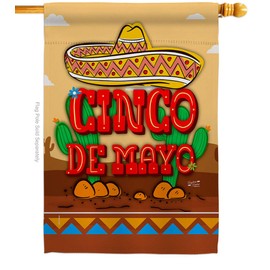 Angeleno Heritage Cinco de Mayo Southwest House Flag Summer Party Cactus Pinata Sombrero Mexican Fiesta Outdoor Small Decorative Gift Yard Banner Made in USA 28 X 40
