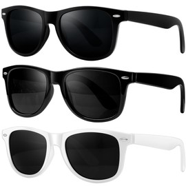KANASTAL Sunglasses for Men Women Polarized Mens Womens Sunglasses Black/Black/White Sun Glasses Square Shades UV Protection for Fishing Travel Driving Outdoor 3 Packs