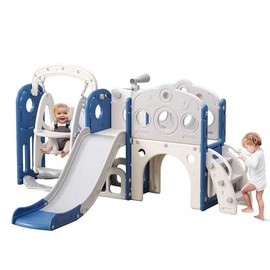 CuFun Toddler Slide and Swing Set for 1-3, 9 in 1 Kids Indoor Outdoor Playset, Baby Playground with Basketball Hoop, Telescope