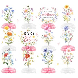 Baby in Bloom Baby Shower Decorations Honeycomb Centerpiece, 12PCS Wildflower Baby Shower Honeycomb Centerpiece A Little Wildflower Is On The Way Paper Centerpiece for Spring Floral Table Decor