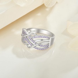 BELRYO Promise Ring for Her Celtic Knot 925 Sterling Silver Infinity Twisted Ring Cubic Zirconia Statement Anniversary Band for Women Amethyst Ring Size9