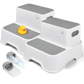 Toddler Step Stool for Bathroom Sink, 2-Pack Kids Toilet Potty Step Stools, Heavy Duty Baby Child Stepping Stool with Handle for Toddlers Kitchen Counter Bedroom Nursery Room (White)