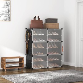 ROJASOP 6-Tier 24-Pair Expandable Shoe Rack Organizer with 2 Hooks, Black