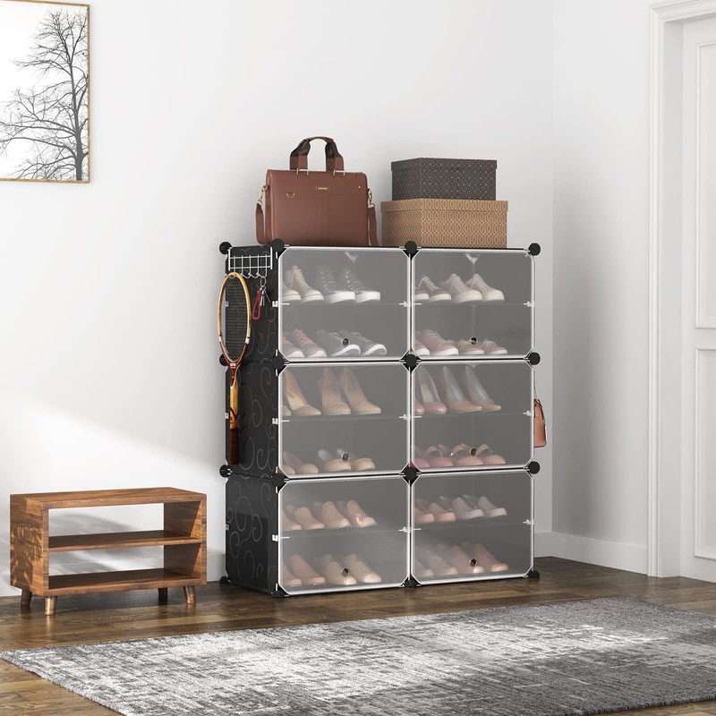 ROJASOP 6-Tier 24-Pair Expandable Shoe Rack Organizer with 2 Hooks,