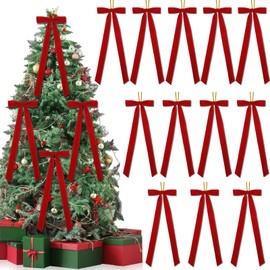 12 PCS Red Large Velvet Bows for Christmas Tree 23.6 x 8.7 Inch Rustic Velvet Staircase Wreath Bows Vintage Christmas Swag Bow for Xmas Topper Garland Ornament Home Door Indoor Outdoor Decorations