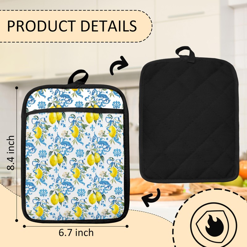 Fyecoluo Baroque Lemon Floral Pot Holders 2 Pack Set, Lemon