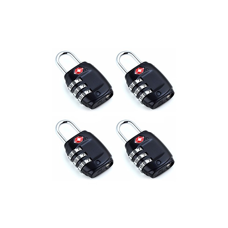 4 Black TSA Travel Locks Luggage Locks with 3-Digit Combination
