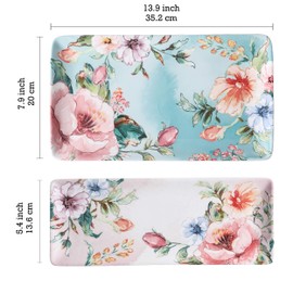 Bico Margret's Garden Ceramic 14 inch Rectangular Serving Platter, Set of 2, for Serving Salad, Pasta, Cheese, Ham, Appetizer, Microwave & Dishwasher Safe