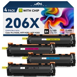 AURASKY 206X Toner Cartridge 4 Pack High Yield Compatible Replacement for HP 206X 206A hp Set Works with Color Laserjet Pro MFP M283fdw M283cdw M283fdn M282nw Pro M255dw M255nw M283 M255 Printer Ink W2110X