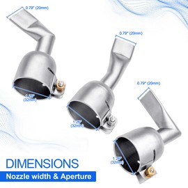 SWIGRANCE Hot Air Welding Nozzles 3Pcs/Set (Straight, 90 Degree and 120 Degree), Stainless Steel 20mm Mouth Width Flat Welding Tip Nozzle Replacement for Hot Air Plastic Welder Heat Gun
