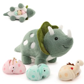 MorisMos 45 cm Dino Cuddly Toy XXL, Giant Triceratops Cuddly Toys with 3 Babies in the Belly, Soft Filled Dinosaur Stuffed Toy Cushion Doll Birthday Gifts for Children