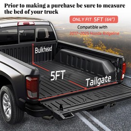 Soft Roll Up Truck Bed Tonneau Cover Compatible with 2017-2025 Honda Ridgeline 5'4" Bed (64.0" Only) Fleetside/Styleside Bed