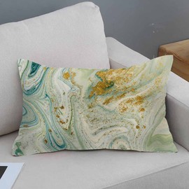 IBILIU Throw Pillow Covers Watercolor Marbled Blue Green and Golden Abstract Liquid Marble Pattern Gold Ink Pillow Case Home Decor Pillowcase 12x20 Inches