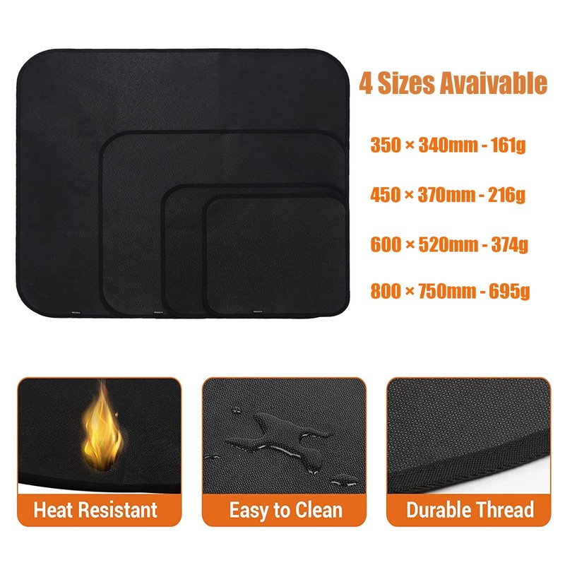 Fire Bowl Mat, Fire Pit Underlay, 3 Layers, Large, Black,