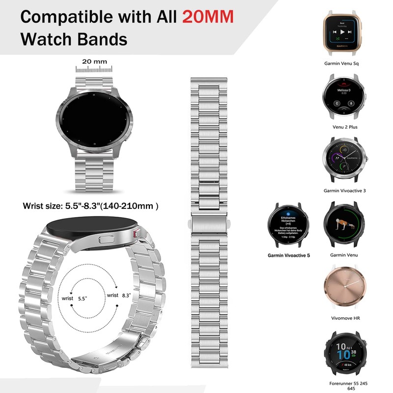 VELULYX Metal Band for Garmin - 20mm Stainless Steel Band