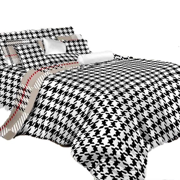 Dolce Mela DM498T 4-Piece Check Bedding Dorm Room Duvet Cover Set, Twin X-Large, Houndstooth, Off-White