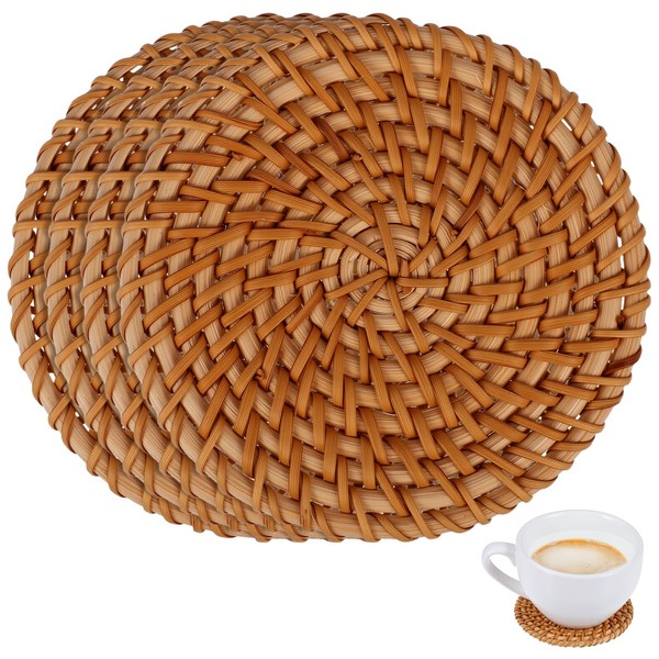 Classicseali 4pcs Rattan Coasters, 4 In Natural Woven Coasters, Round