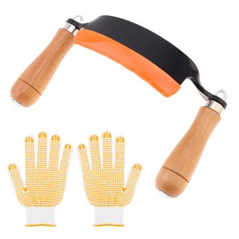 5 Inch Draw Shave Knife, Curved Carbon Steel Debarking Tool, Wood Bark Stripper with Solid Wood Handles, Including Cut Resistant Gloves & Blade Guard for Woodworking, Log Peeling, Furniture Making