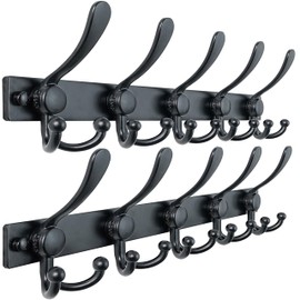 Dseap Coat Rack Wall Mount 2.0 Pro: Heavy Duty 300% Thicker, 16" Stud Mount, Stainless Steel Wall Coat Hooks Hanger for Clothes Jackets Hats Entryway Closet, MaxStrong Series, Black, Pack of 2