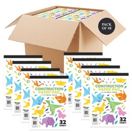 Three Leaf 9" x 12" 32 Ct. Construction Paper Pad, Pack of 48, Assorted Color, Great for Drawing, 8 Vibrant Colors