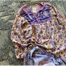 Bohemia L New Boho Gypsy Floral Maxi HomeSpun Dress Vtg 70s Ins Womens Size LARGE