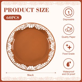 Houuqe 120 PCS Platos De Barro Mexicanos Mexican Paper Plates Cielito Lindo Decoration- 9 Inch Mexican Terracotta Flower Clay Pottery Paper Plates for Cinco De Mayo Wedding Birthday Party supplies