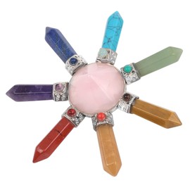 SUNYIK 7 Chakra Stone Energy Generator, Healing Crystal Point Cone with Seven Direction, Rose Quartz