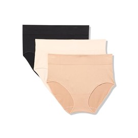 Warner's Women's Blissful Benefits No Pinching No Problems Dig-Free Seamless Stretch High-Waist Brief 3-Pack WRW251BR06, Butterscotch/Toasted Almond/Black, 3X-Large