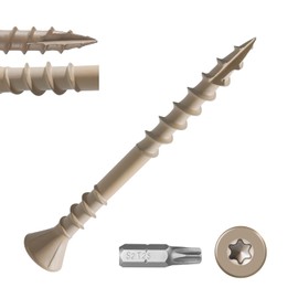 BNUOK #8 Deck Screws 2 Inch Reverse Thread Composite Deck Screws Torx Drive Rust Resistant Epoxy Coated Exterior Wood Screw (1lb, 120pcs), Tan