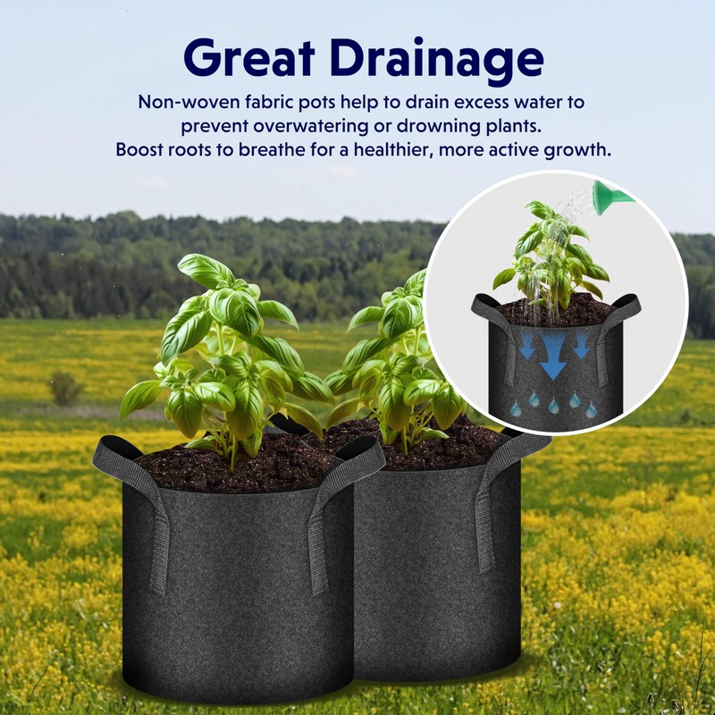 iPower 10-Pack 10 Gallon Plant Bags Heavy Duty Thickened Nonwoven