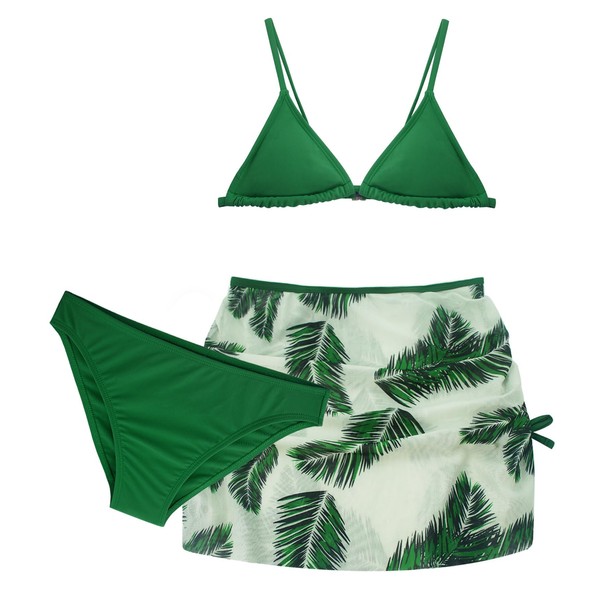 FEOYA Three Piece Swimsuits for Girl Tropical Leave Print Bikini