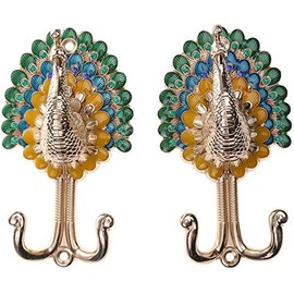 2pcs Peacock Metal Double Hanger Hook Double Head Wall-Mounted Coat Towel Hanger Hook - Gold