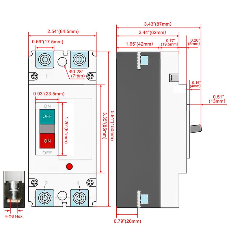 Heschen DC Molded Case Circuit Breaker MCCB, HSM1PV-125, 2 Poles,
