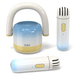 EWA Portable Mini Metal Karaoke Machine, Bluetooth Karaoke Speaker with 2 Wireless Microphones, Ideal Gifts for Girls Boys Family Home Party Birthday Christmas Toys Gifts-(Blue)