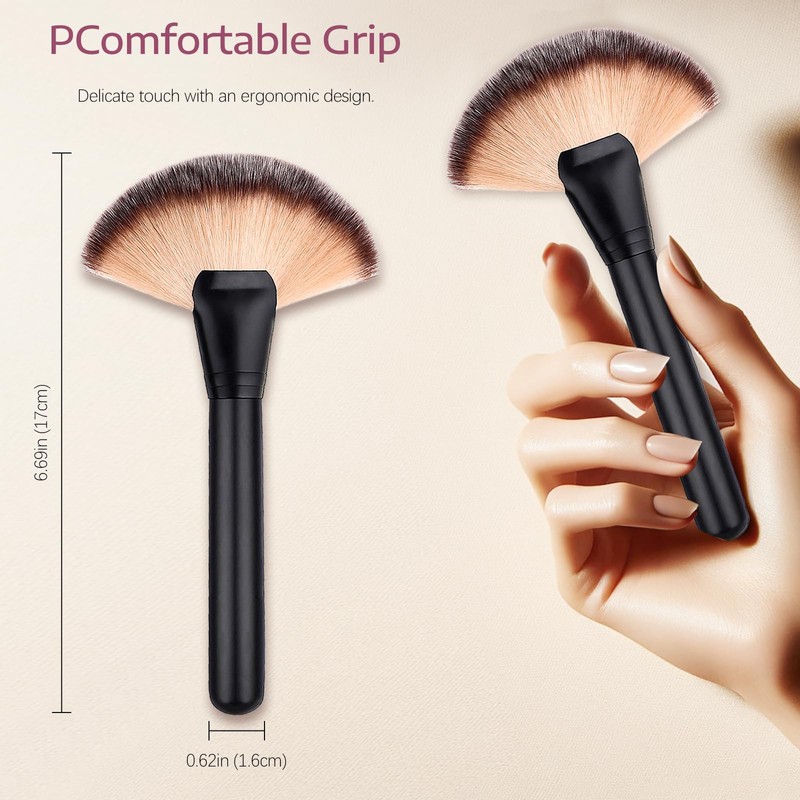Black Makeup Brushes with Wood Handle - Large Fan Brush