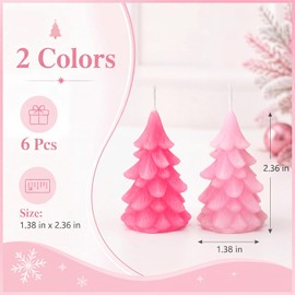 6 Pcs Pink Christmas Tree Candles 2.4 Inch Mini Colorful Candy Christmas Tree Shaped Candles Xmas Wax Candlesticks for Home Xmas Holiday Table Centerpiece Canyland Party Decoration