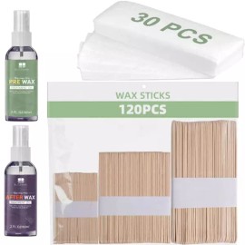 Blitzwax 블리츠왁스 120pcs 하드 왁스 제모용 나무 스틱 키트 얼굴 바디 립용 눈썹 크고 작은 어플리케이터 30개의 Blitz Wax 120pcs Hard Wax Depilatory Kit with Wooden Sticks for Face Body Lip Eyebrow Large and Small Applicators 30pcs [Orange]