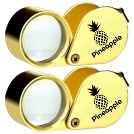 PINEAPPLE [2 Pack] 30X Jewelers Loupe Magnifier Pocket Magnifying Glass Small Jewelry Eye Loop for Coins, Diamonds, Gems, Plants (Gold)