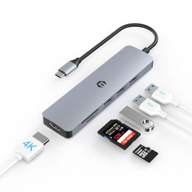 USB C Hub, TOTU 6-in-1 USB C Multiport Adapter Docking Station with 4K HDMI, USB 3.0/2.0 Ports, SD/TF Card Reader, Support for USB C Laptops and Other Type C Devices