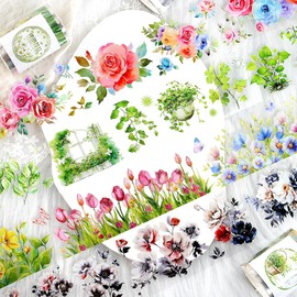 4 Rolls Flowers Washi Tape Set Scrapbook Stickers Scrapbook Accessories, Plant Butterfly Flower Grapes Washi Tapes Spring Summer Vintage Decorative Tape Flower Washi Tapes Journaling Accessories