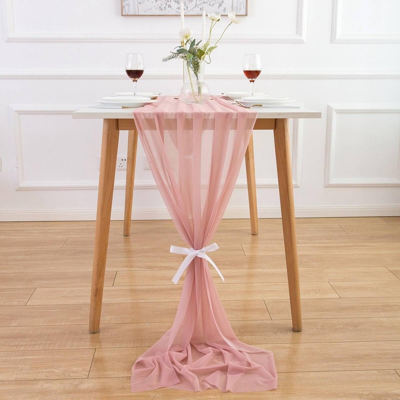 AOKSUNOVA Chiffon Tischläufer Altrosa Tischläufer Hochzeit Stoff 300 x 70cm