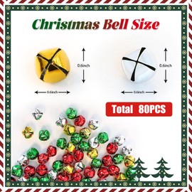 Jingle Bells, 80 Pcs 15mm Metal Craft Bells for DIY Festival Home Christmas Decor (0.6inch Mixed color)