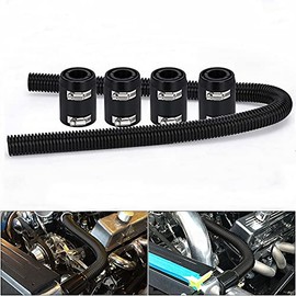 WENJTP Universal 48-inch Radiator Hose Kit, Stainless Steel Heat Dissipation Hose Kit with 4 Chrome Caps,(Black)